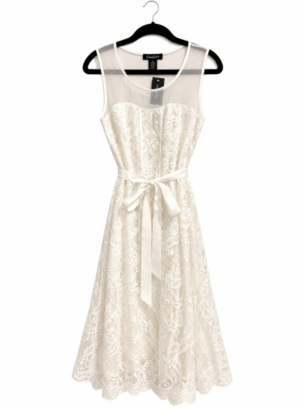 Candalite Ivory/Cream Lace Sheer Yoke Fit & Flare Dress Size S NWT